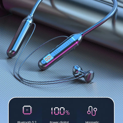 Wireless Earphones 5.3 Neckband Headphones Gaming LED Display Stereo Sports Headset Halter Waterproof Magnetic Earbuds