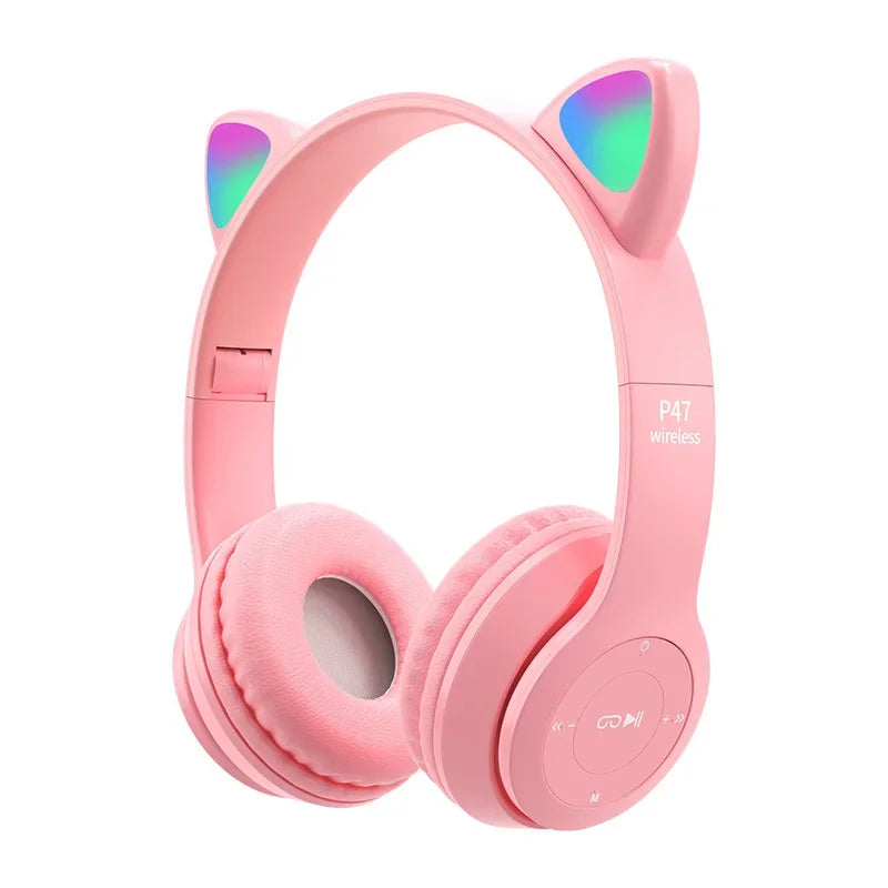Wireless Headphones Cat Ear, Bluetooth-Compatible Helmets, Stereo Bass Over-Ear Headsets, Sports Headphones for Kids and Adult