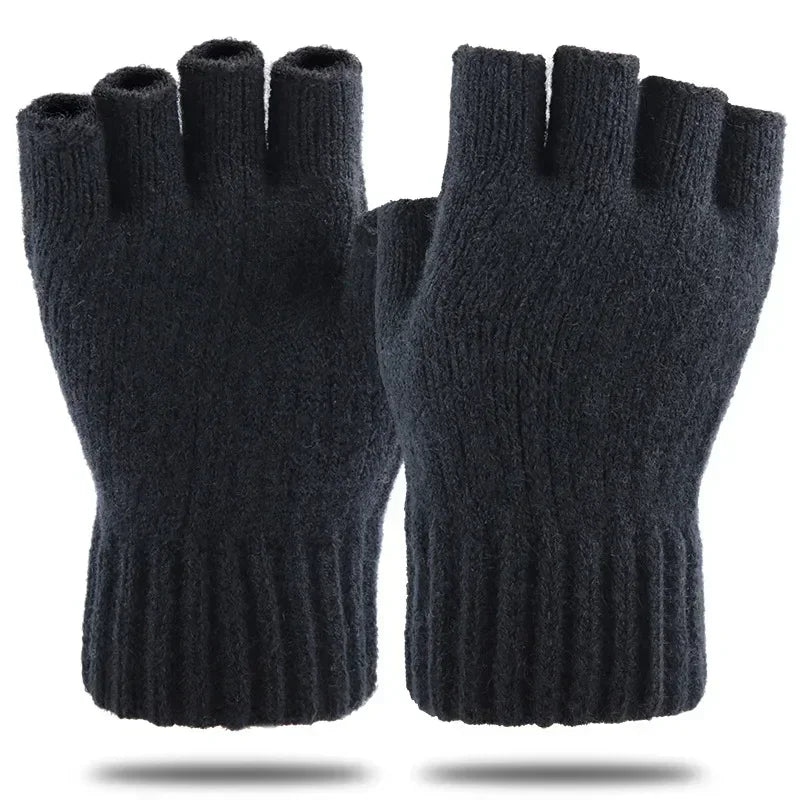 Half-Finger Alpaca Wool Gloves for Men – Warm Winter Knitted