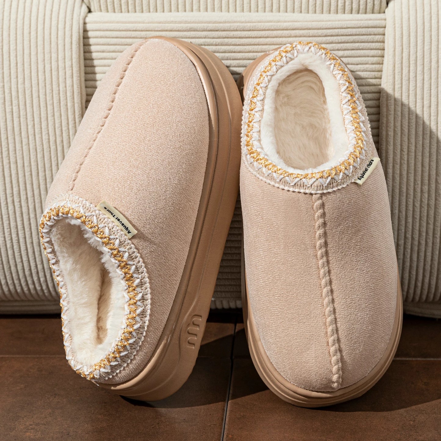 Women’s Winter Corduroy Plush Slippers – Warm Indoor Slip-On Home Shoes