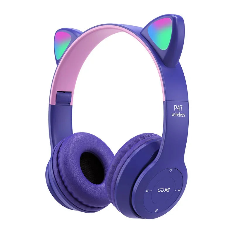 Wireless Headphones Cat Ear, Bluetooth-Compatible Helmets, Stereo Bass Over-Ear Headsets, Sports Headphones for Kids and Adult
