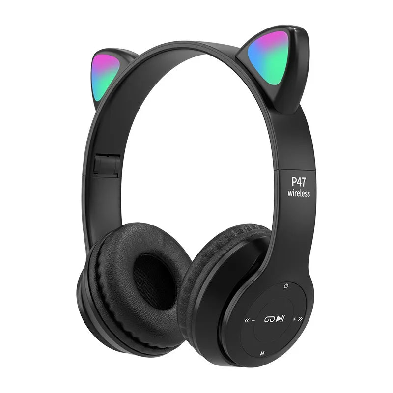 Wireless Headphones Cat Ear, Bluetooth-Compatible Helmets, Stereo Bass Over-Ear Headsets, Sports Headphones for Kids and Adult
