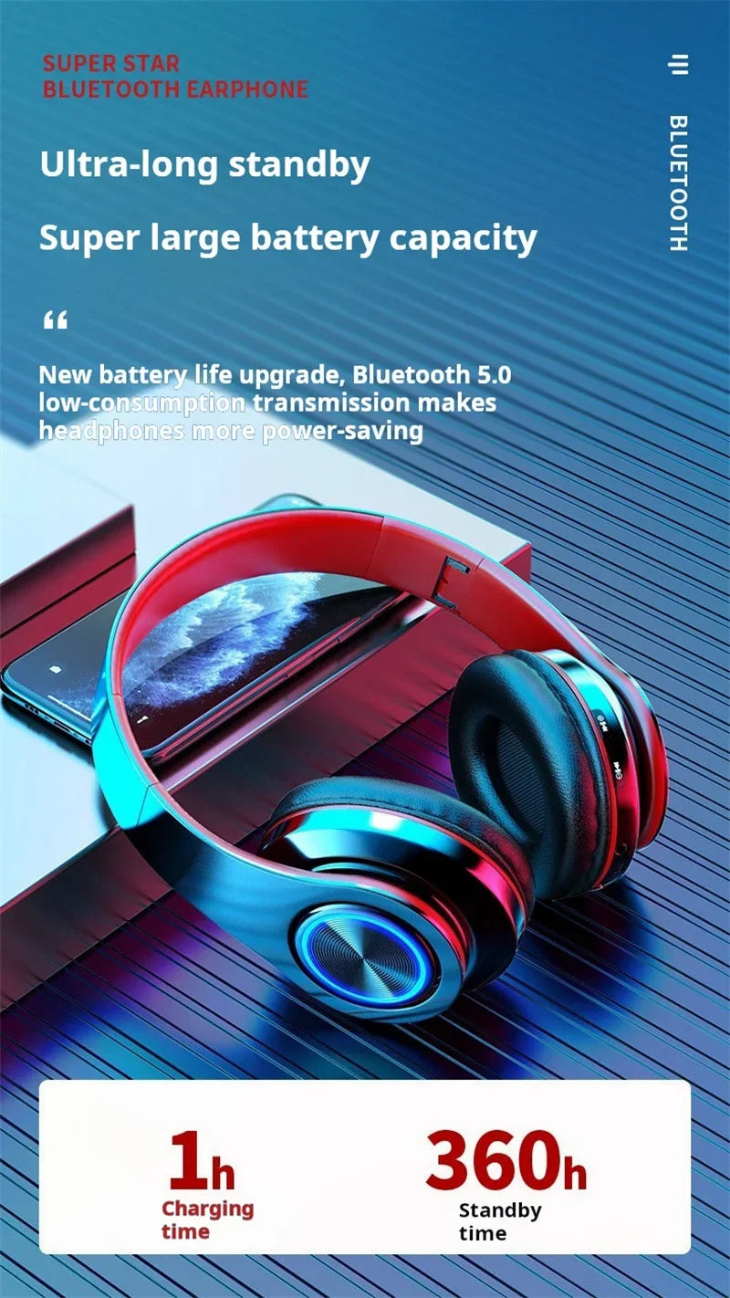 Headsets Gamer Headphones, Blutooth Surround Sound Stereo, Wireless Earphone USB With, MicroPhone Colourful Light PC Laptop Headset