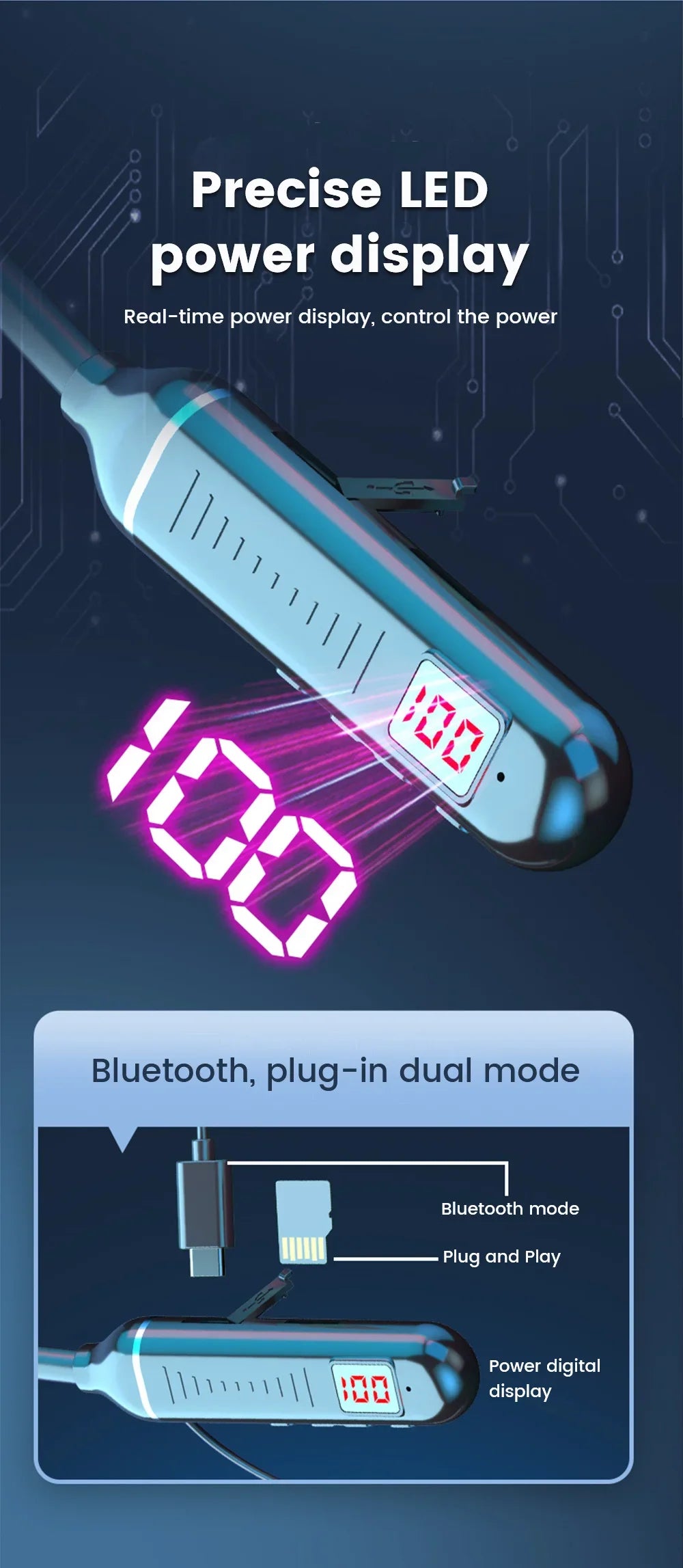 Wireless Earphones 5.3 Neckband, Headphones Gaming LED Display, Stereo Sports Headset Halter, Waterproof Magnetic Earbuds