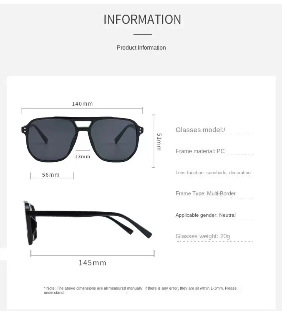 Vintage Men Women Big Sunglasses, Men Square Shades, Brand Designer, Unisex Sun Glasses, Black Lense Male Female Sunglasses UV400