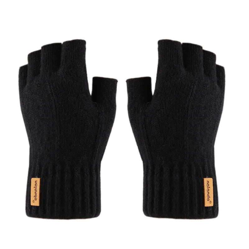 Half-Finger Alpaca Wool Gloves for Men – Warm Winter Knitted