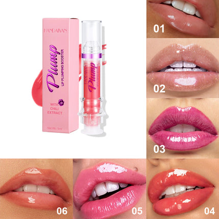 Lancavan Plump lip plumping booster with packaging and application on lips.